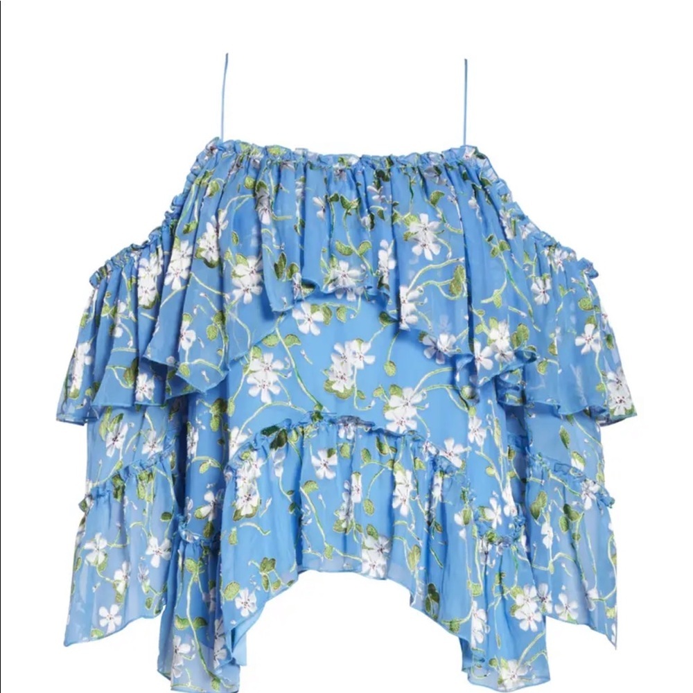 Alice + Olivia Tia Ruffle Floral Print Blouse